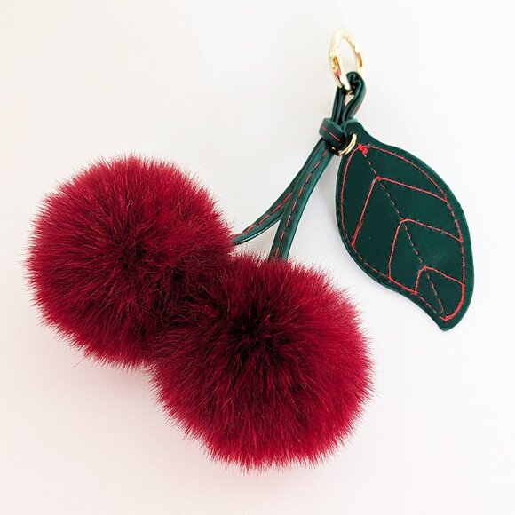 Fluffy Cherry Pom Pom Bag Charm & Keychain - Picture 1 of 3